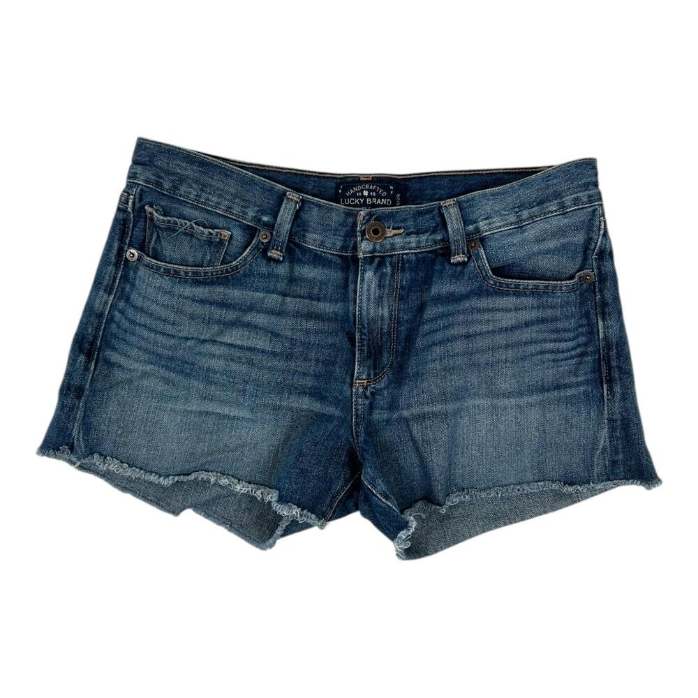 Lucky Brand Denim Jean Shorts Womens 6 28 Blue The Cut Off Raw Hem Casual